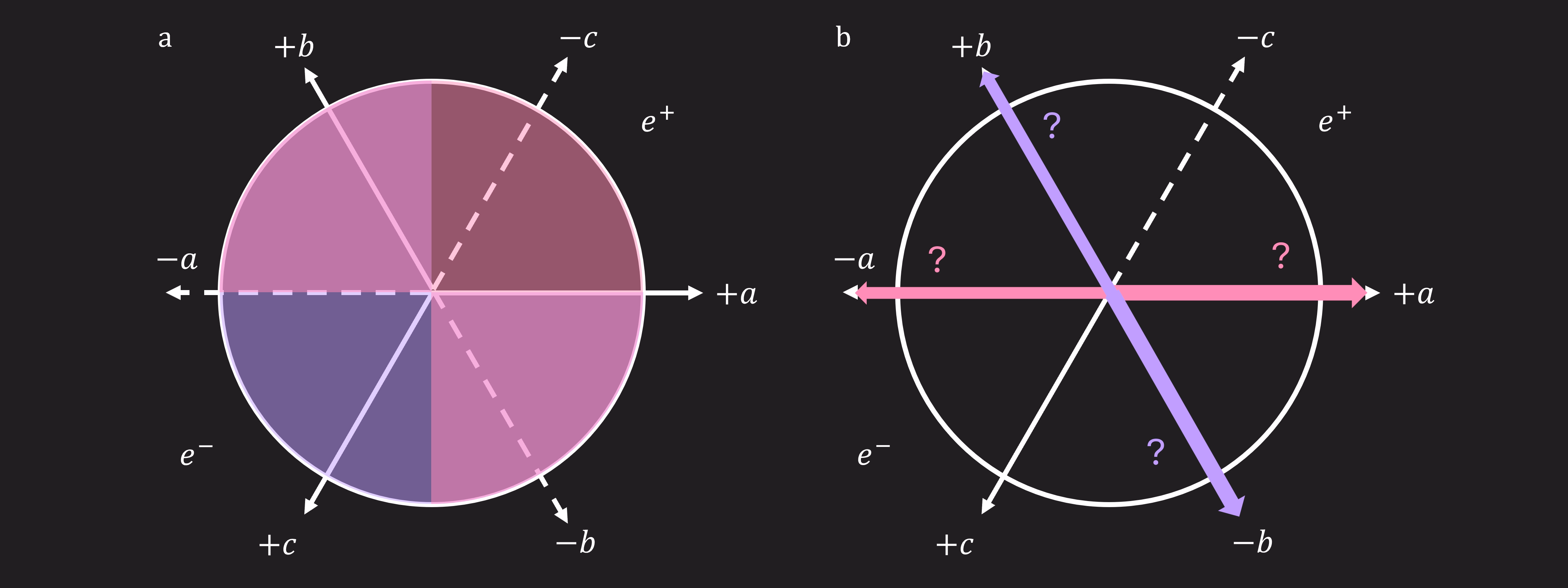 A blurred out probability distribution is shown once again, now with the three new axes a, b, and c. This comes with different measurement probabilities along the various directions.